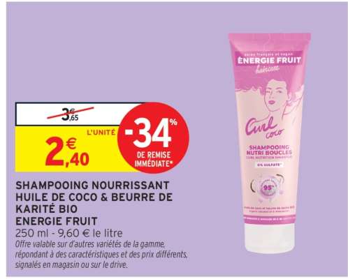 SHAMPOOING NOURRISSANT HUILE DE COCO & BEURRE DE KARITÉ BIO ENERGIE FRUIT