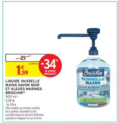 LIQUIDE VAISSELLE MAINS SAVON NOIR ET ALGUES MARINES BRIOCHIN