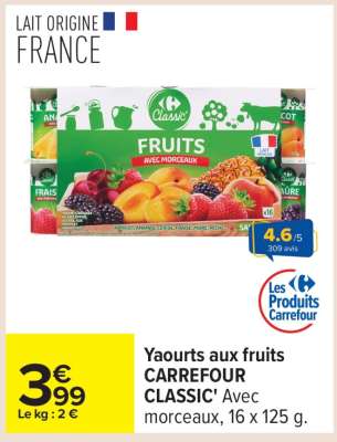 Yaourts aux fruits CARREFOUR CLASSIC'