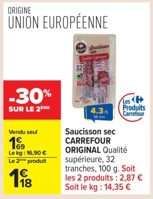 Saucisson sec CARREFOUR ORIGINAL