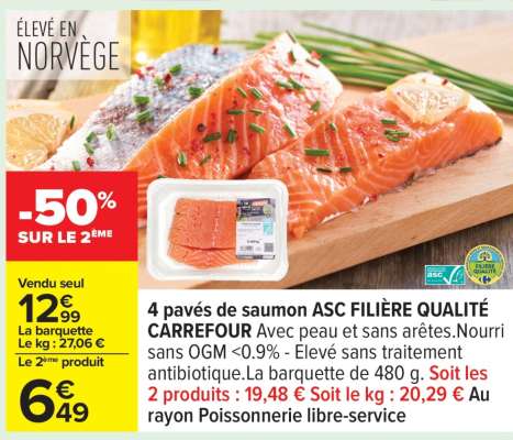 4 pavés de saumon ASC FILIÈRE QUALITÉ CARREFOUR