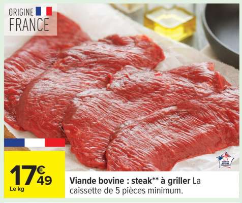Viande bovine : steak** à griller