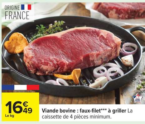 Viande bovine : faux-filet*** à griller