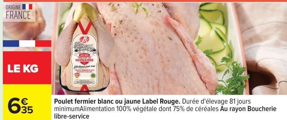 Poulet fermier blanc ou jaune Label Rouge