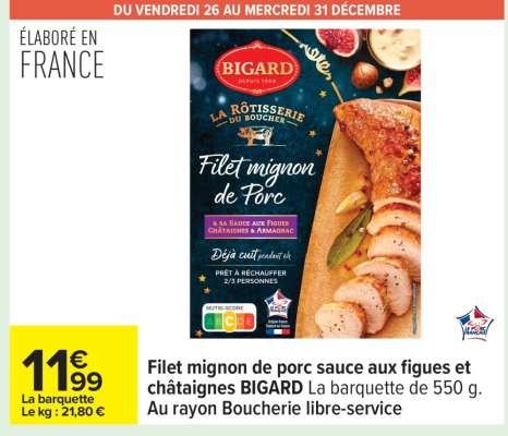 Filet mignon de porc sauce aux figues et châtaignes BIGARD