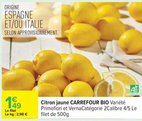 Citron jaune CARREFOUR BIO