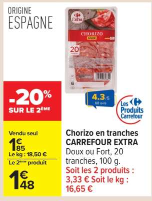 Chorizo en tranches CARREFOUR EXTRA