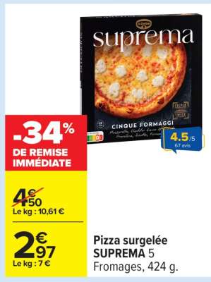 Pizza surgelée SUPREMA 5 Fromages, 424 g