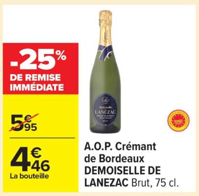 A.O.P. Crémant de Bordeaux DEMOISELLE DE LANEZAC Brut, 75 cl.