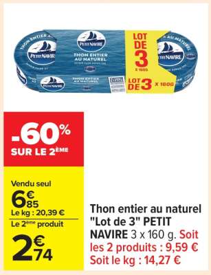 Thon Entier au naturel «Lot de 3» PETIT NAVIRE