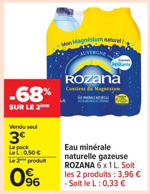 Eau minérale naturelle gazeuse ROZANA 6 x 1 L