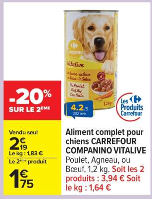 Aliment complet pour chiens CARREFOUR COMPANINO VITALIVE