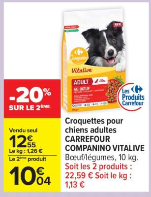 Croquettes pour chiens adultes CARREFOUR COMPANINO VITALIVE