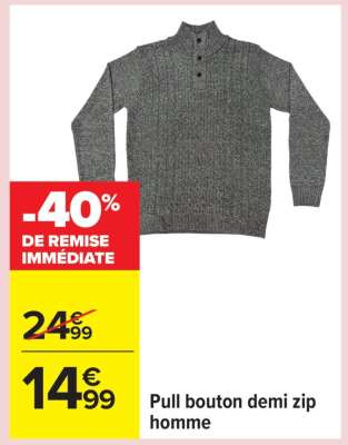 Pull bouton demi zip homme