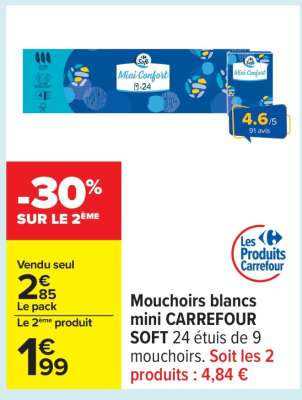Mouchoirs blancs mini CARREFOUR SOFT