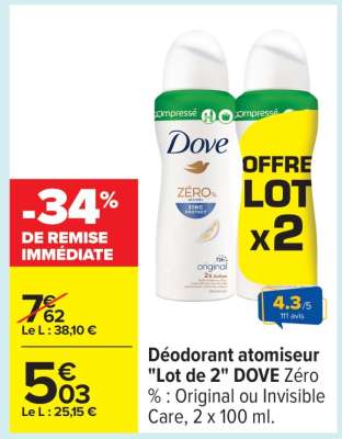 Déodorant atomiseur "Lot de 2" DOVE Zéro %