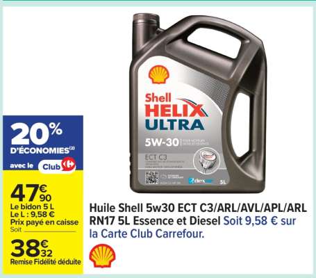 Huile Shell 5w30 ECT C3/ARL/AVL/APL/ARL RN17 5L Essence et Diesel