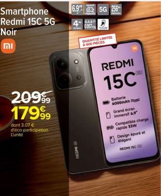 Smartphone Redmi 15C 5G noir
