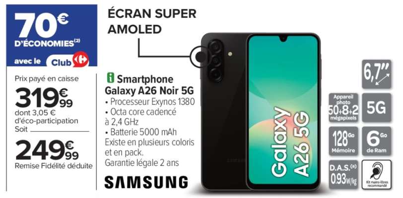 Smartphone Galaxy A26 Noir 5G