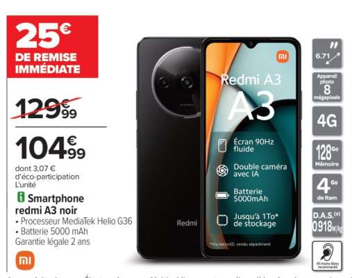 Smartphone Redmi A3 noir