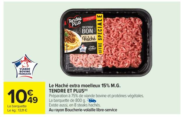 Le Haché extra moelleux 15% M.G. TENDRE ET PLUS