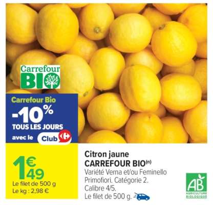 Citron jaune CARREFOUR BIO