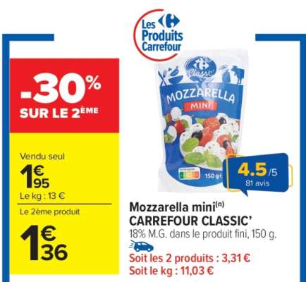 Mozzarella mini(n) CARREFOUR CLASSIC’
