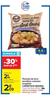 Pommes de terre persillées cuisinées surgelées CARREFOUR ORIGINAL