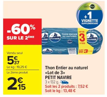 Thon Entier au naturel «Lot de 3» PETIT NAVIRE