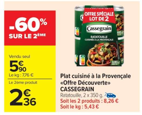 Plat cuisiné à la Provençale "Offre Découverte" CASSEGRAIN