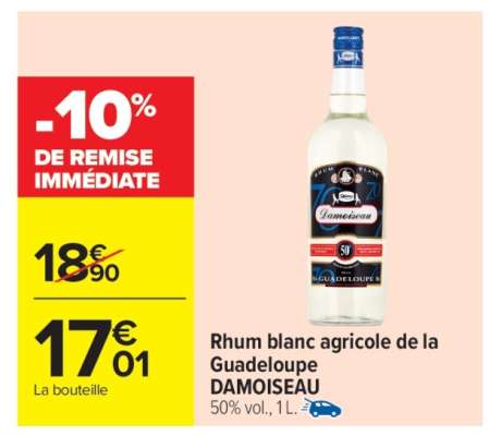 RHUM BLANC AGRICOLE DE LA GUADELOUPE DAMOISEAU
