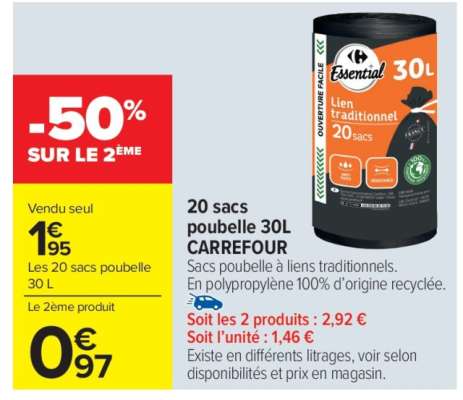 20 sacs poubelle 30L CARREFOUR
