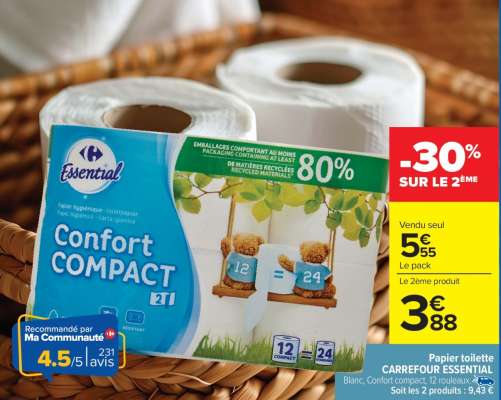 Papier toilette CARREFOUR ESSENTIAL