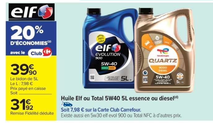 Huile Elf ou Total 5W40 5L essence ou diesel