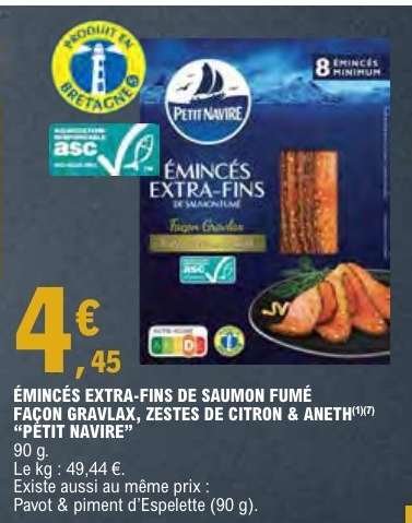 ÉMINCÉS EXTRA-FINS DE SAUMON FUMÉ FAÇON GRAVLAX ZESTES DE CITRON & ANETH "PETIT NAVIRE"