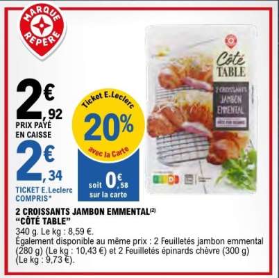 2 Croissants Jambon Emmental "Côté Table"