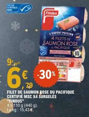 FILET DE SAUMON ROSE DU PACIFIQUE CERTIFIÉ MSC X4 SURGELÉS "FINDUS"