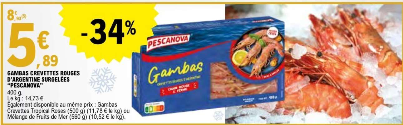GAMBAS CREVETTES ROUGES D'ARGENTINE SURGELÉES "PESCANOVA"