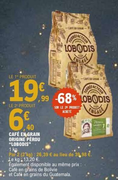 CAFÉ EN GRAIN ORIGINE PEROU "LOBODIS"