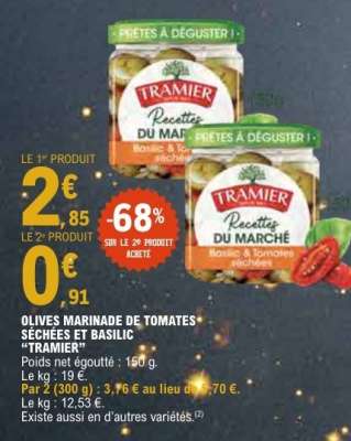 OLIVES MARINADE DE TOMATES SÉCHÉES ET BASILIC “TRAMIER”