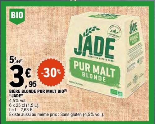 BIÈRE BLONDE PUR MALT BIO "JADE"