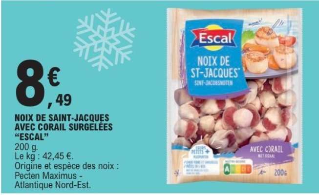 NOIX DE SAINT-JACQUES AVEC CORAIL SURGELÉES “ESCAL”