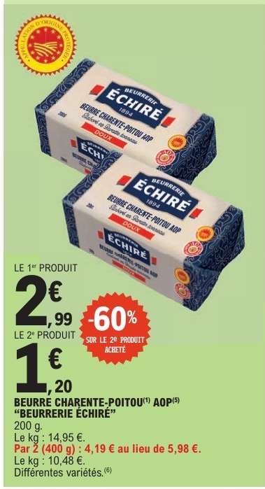 BEURRE CHARENTE-POITOU AOP 'BEURRERIE ECHIRE'