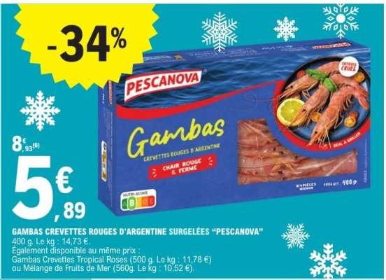 GAMBAS CREVETTES ROUGES D'ARGENTINE SURGELÉES "PESCANOVA"