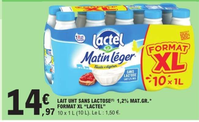 Lait UHT Sans Lactose 1,2% Mat.Gr. Format XL 'Lactel'
