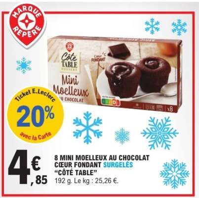 8 MINI MOELLEUX AU CHOCOLAT CŒUR FONDANT SURGELÉS “CÔTÉ TABLE”