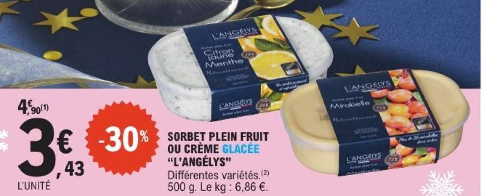 SORBET PLEIN FRUIT OU CRÈME GLACÉE "L'ANGÉLYS"