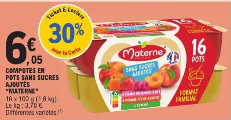 COMPOTES EN POTS SANS SUCRES AJOUTÉS “MATERNE”