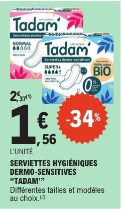 SERVIETTES HYGIÉNIQUES DERMO-SENSITIVES “TADAM”