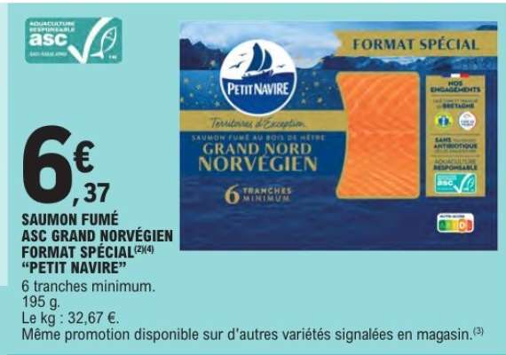 SAUMON FUMÉ ASC GRAND NORVÉGIEN FORMAT SPÉCIAL "PETIT NAVIRE"